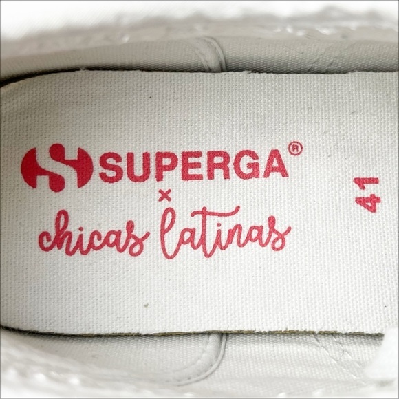 Superga X Chicas Latina Embroidered Sneakes 8 white canvas platform cactus shoes - Picture 8 of 12